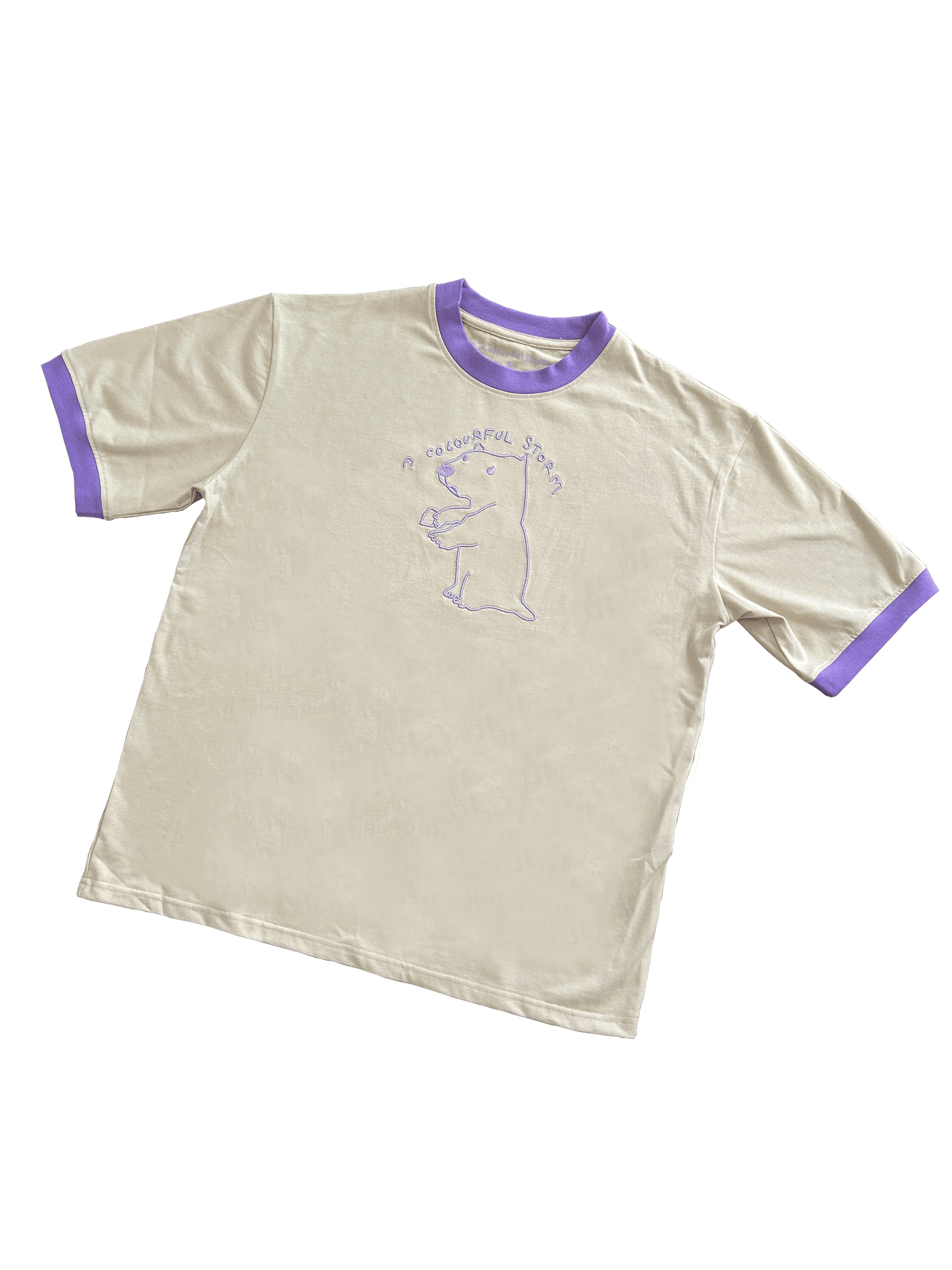 A Colourful Storm Capybara Cream and Lilac Oversized Tee