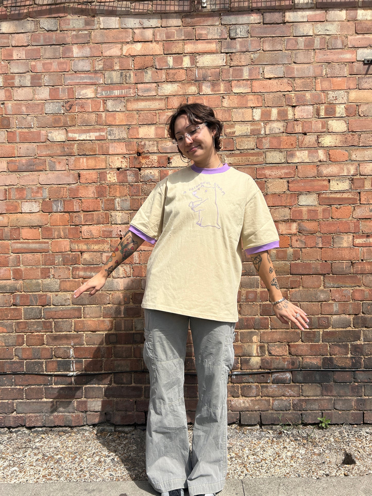 A Colourful Storm Capybara Cream and Lilac Oversized Tee